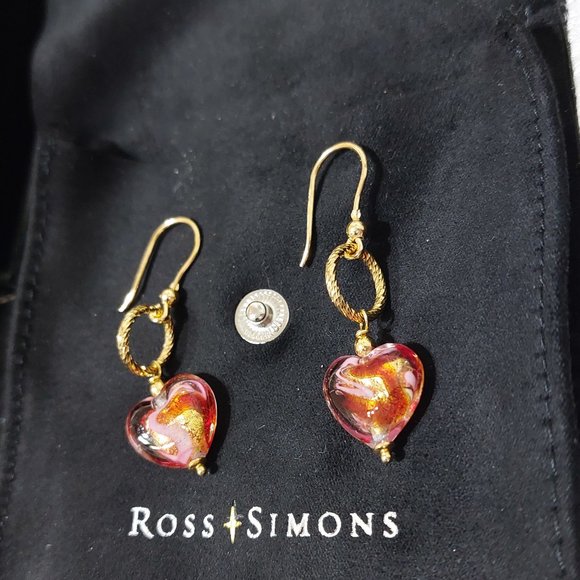 Ross Simons Italian Murano Glass Gold Heart Drop Earrings in 18kt Gold Over Ster - Picture 11 of 12